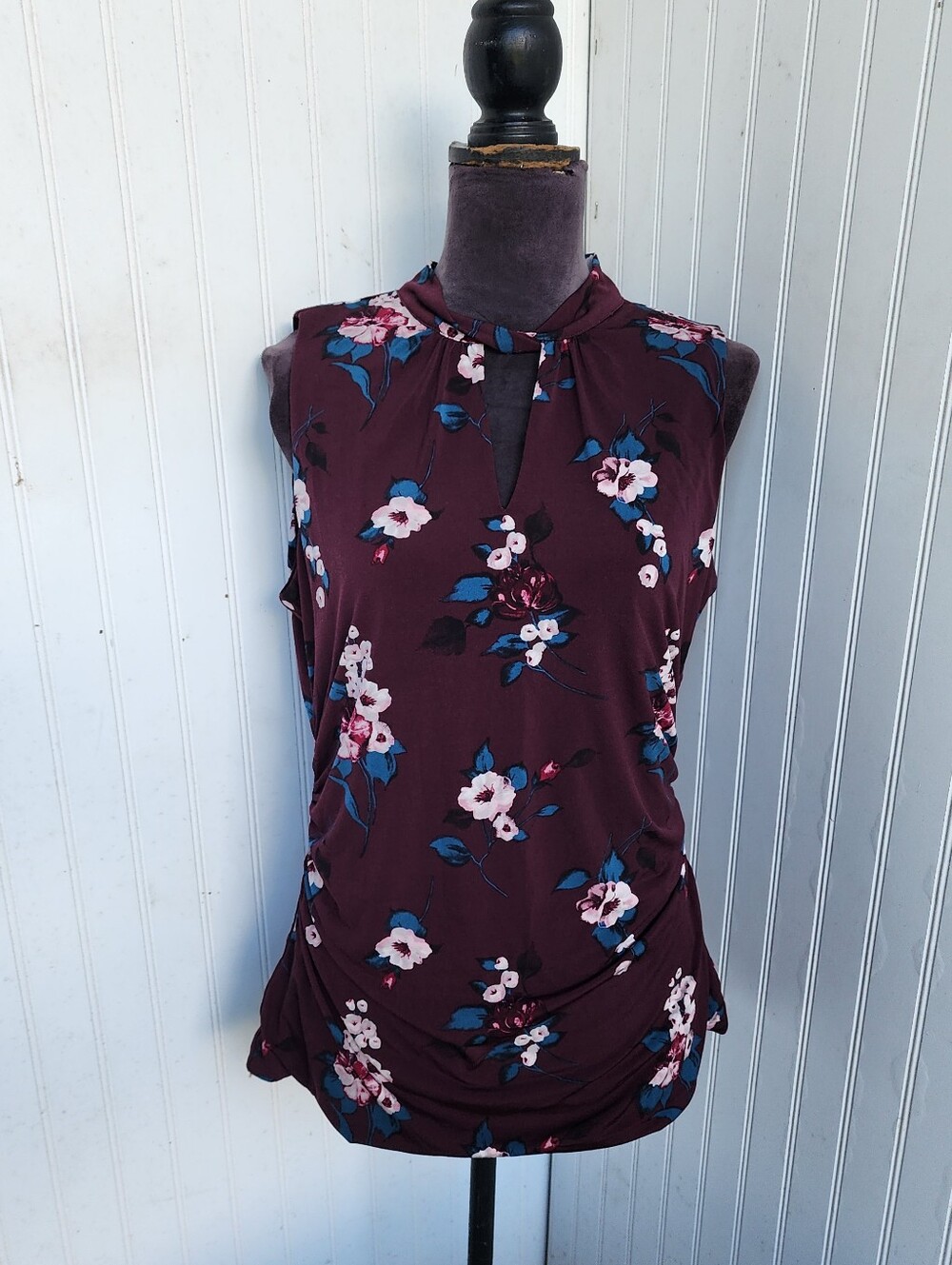 White House Black Market Women's Midnight Vine Date Top Tank Burgundy Rutched L